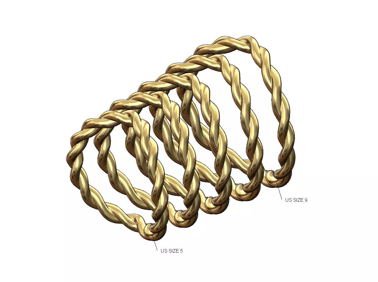 Curved thin braided wire stacker ring US sizes 5to9 3D print model