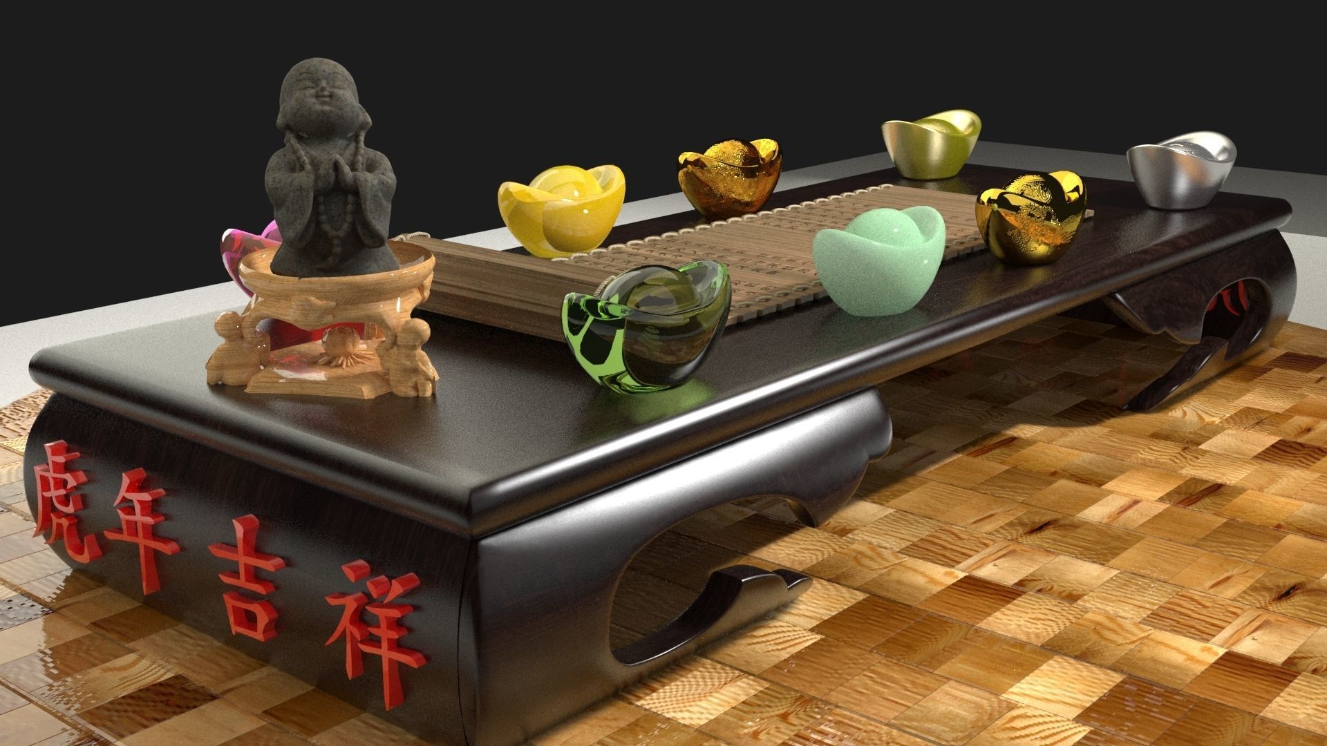 Chinese monk kid and bamboo slip 3D model_4