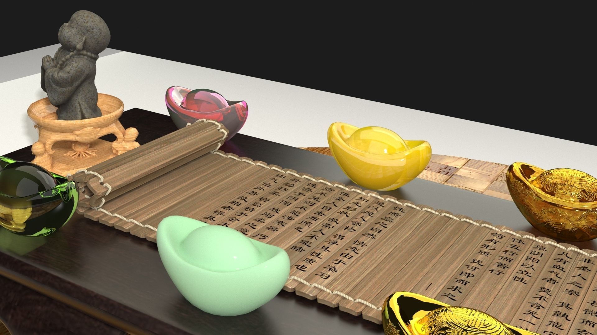 Chinese monk kid and bamboo slip 3D model_3