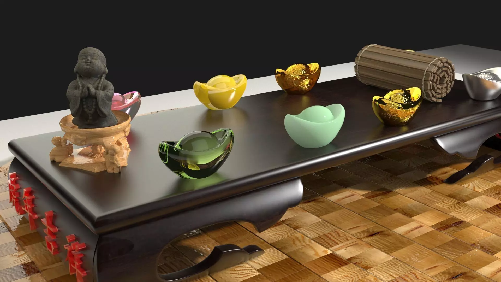 Chinese monk kid and bamboo slip 3D model_0