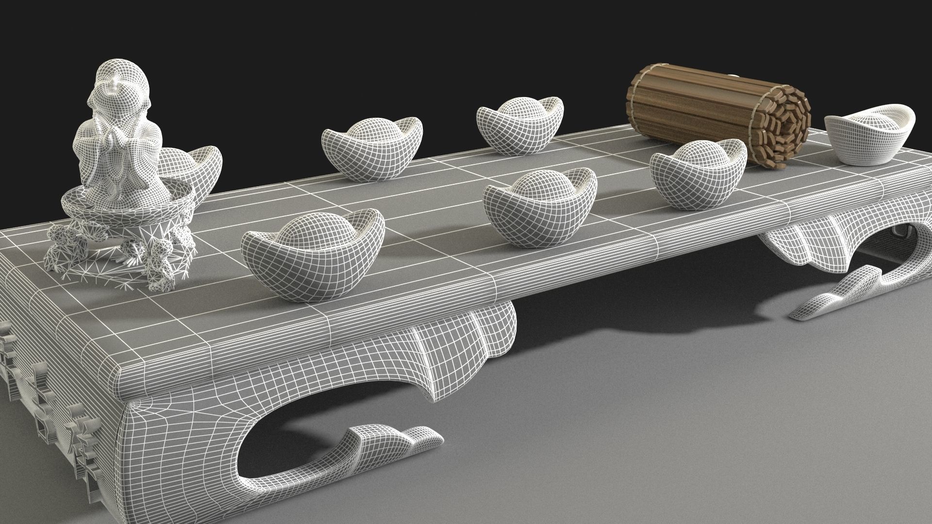 Chinese monk kid and bamboo slip 3D model_6