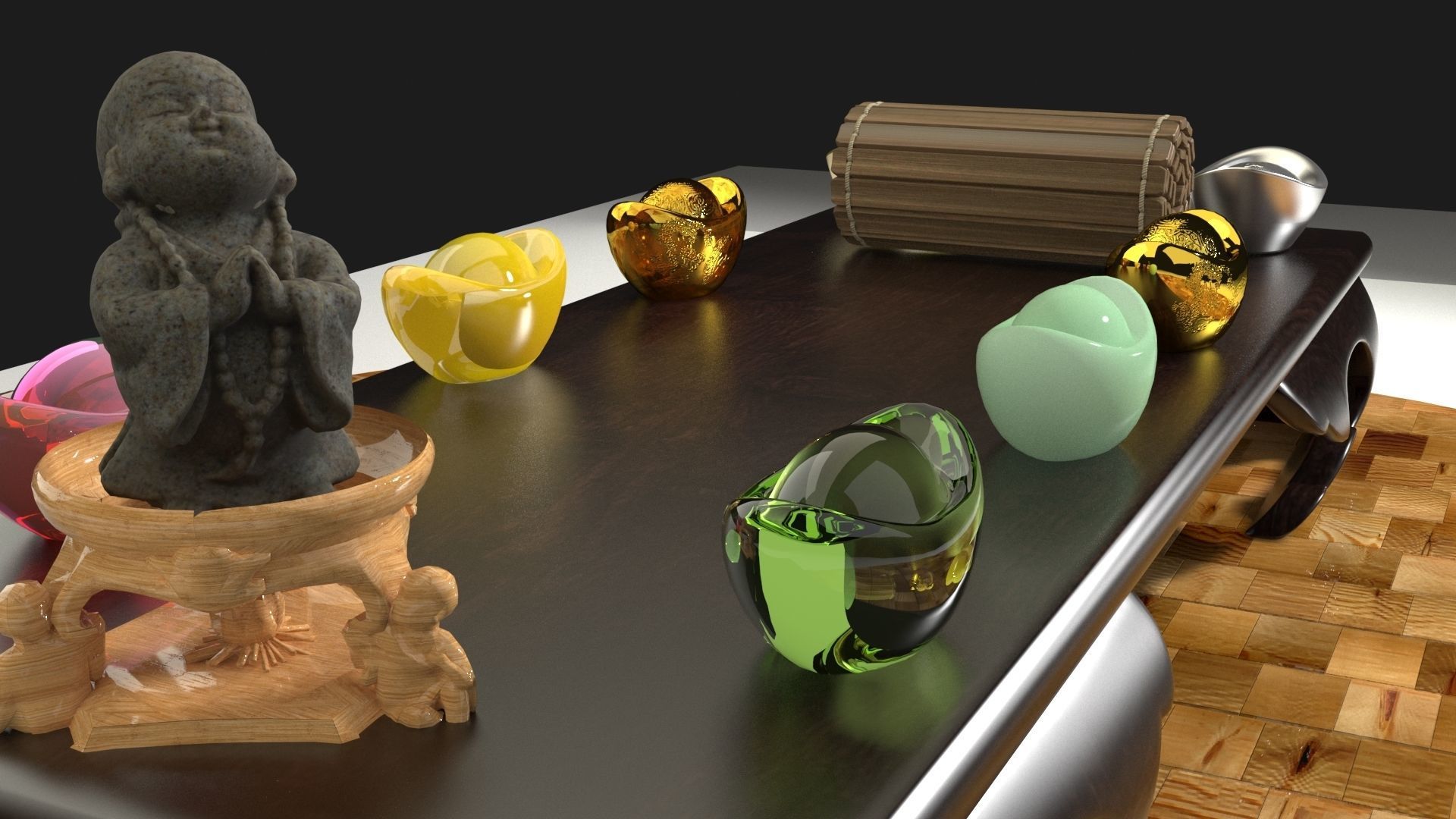 Chinese monk kid and bamboo slip 3D model_1