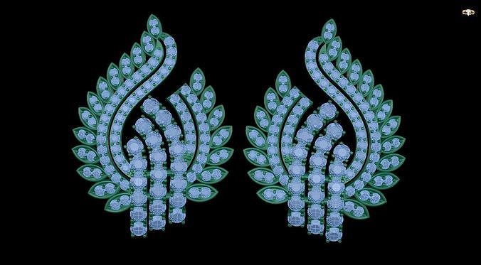 earring emerald and diamond earrings 3D print model