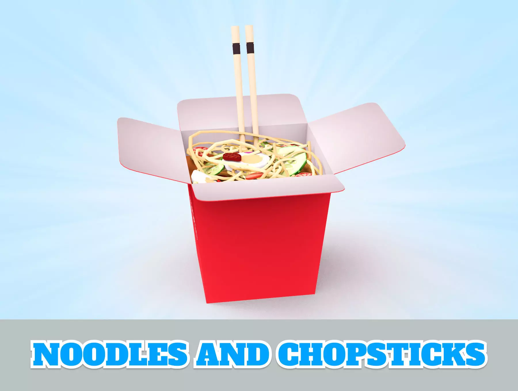 Noodle 3D box with noodles and chopsticks Low-poly 3D model