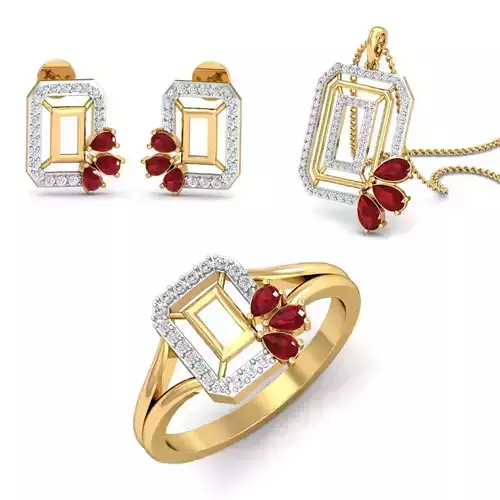 Solitaire Women Earring Ring Pendant 3dm stl render