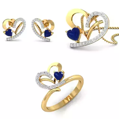 Solitaire Women Earring Ring Pendant 3dm stl render