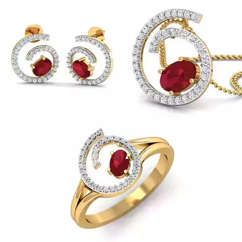 Solitaire Women Earring Ring Pendant 3dm stl render