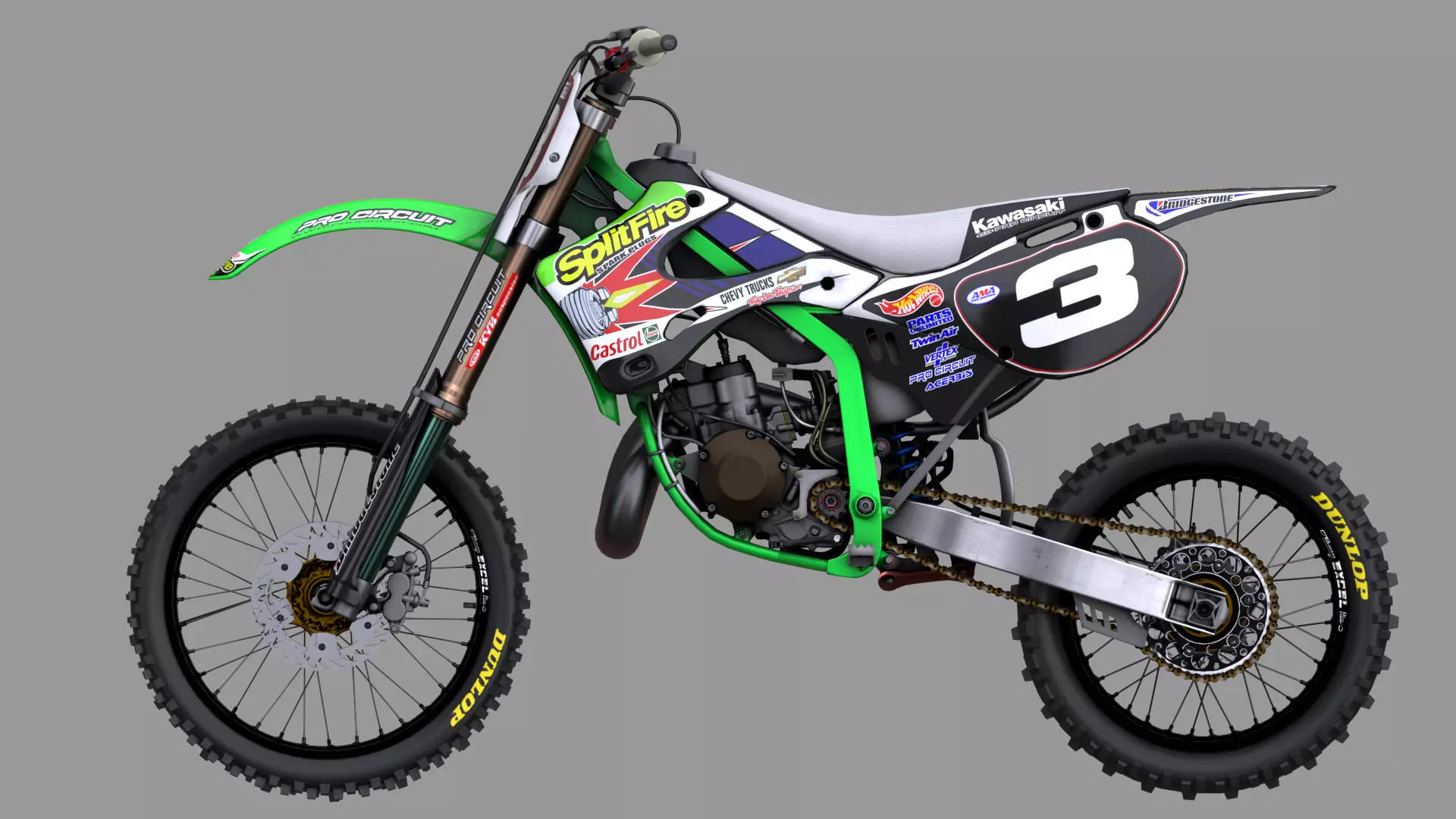 2002 Kawasaki KX125 Pro Circuit Low-poly 3D model_0