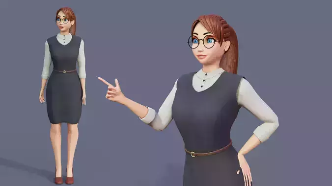 Cartoon Office Girl Rigged Blender 