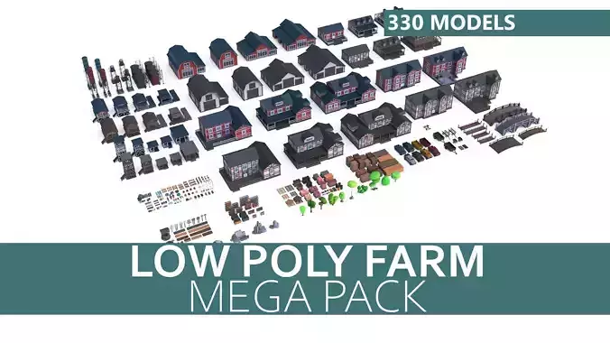 Low Poly Farm Set - 330 Models Mega Pack 02 Collection Low-poly 3D model