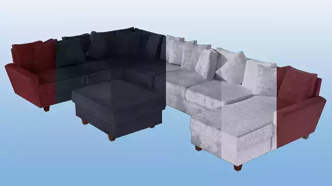 Low poly couch with PBR materials - Unity Ready Low-poly 3D model