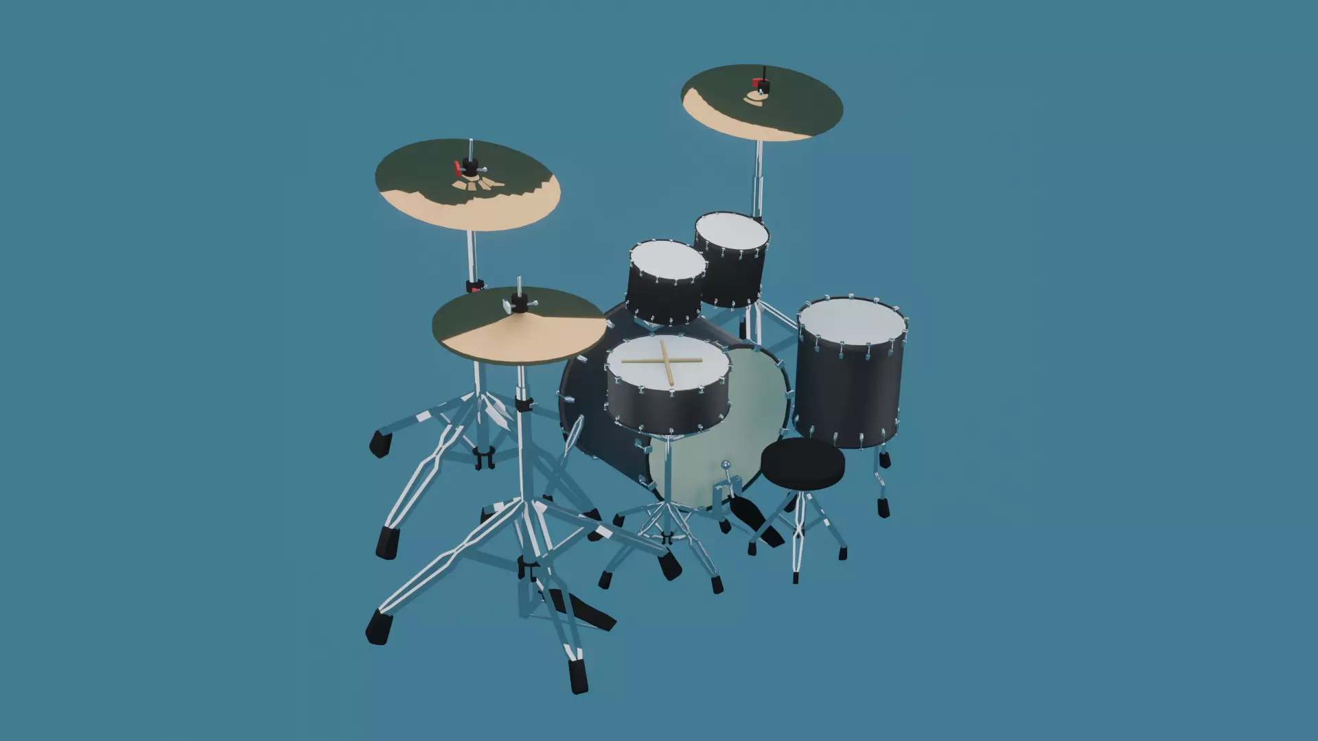Drums drum set Low-poly 3D model_0