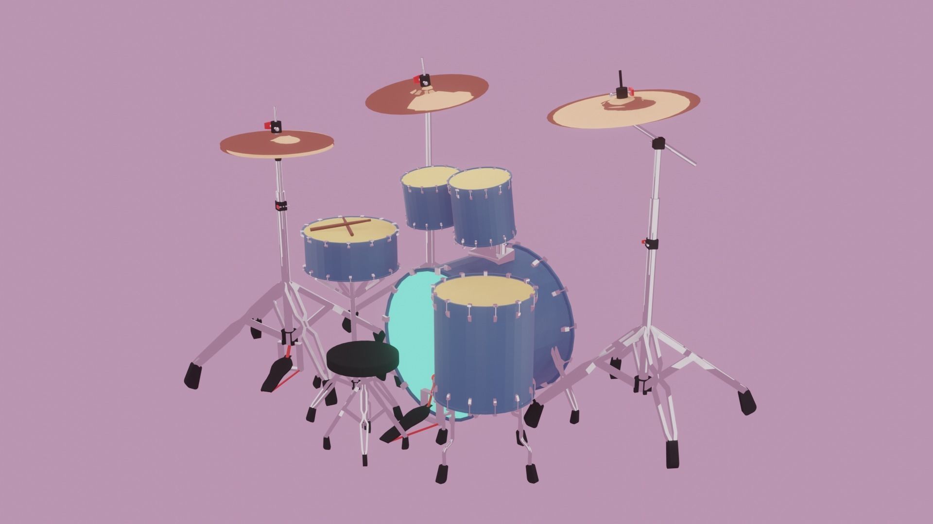 Drums drum set Low-poly 3D model_1