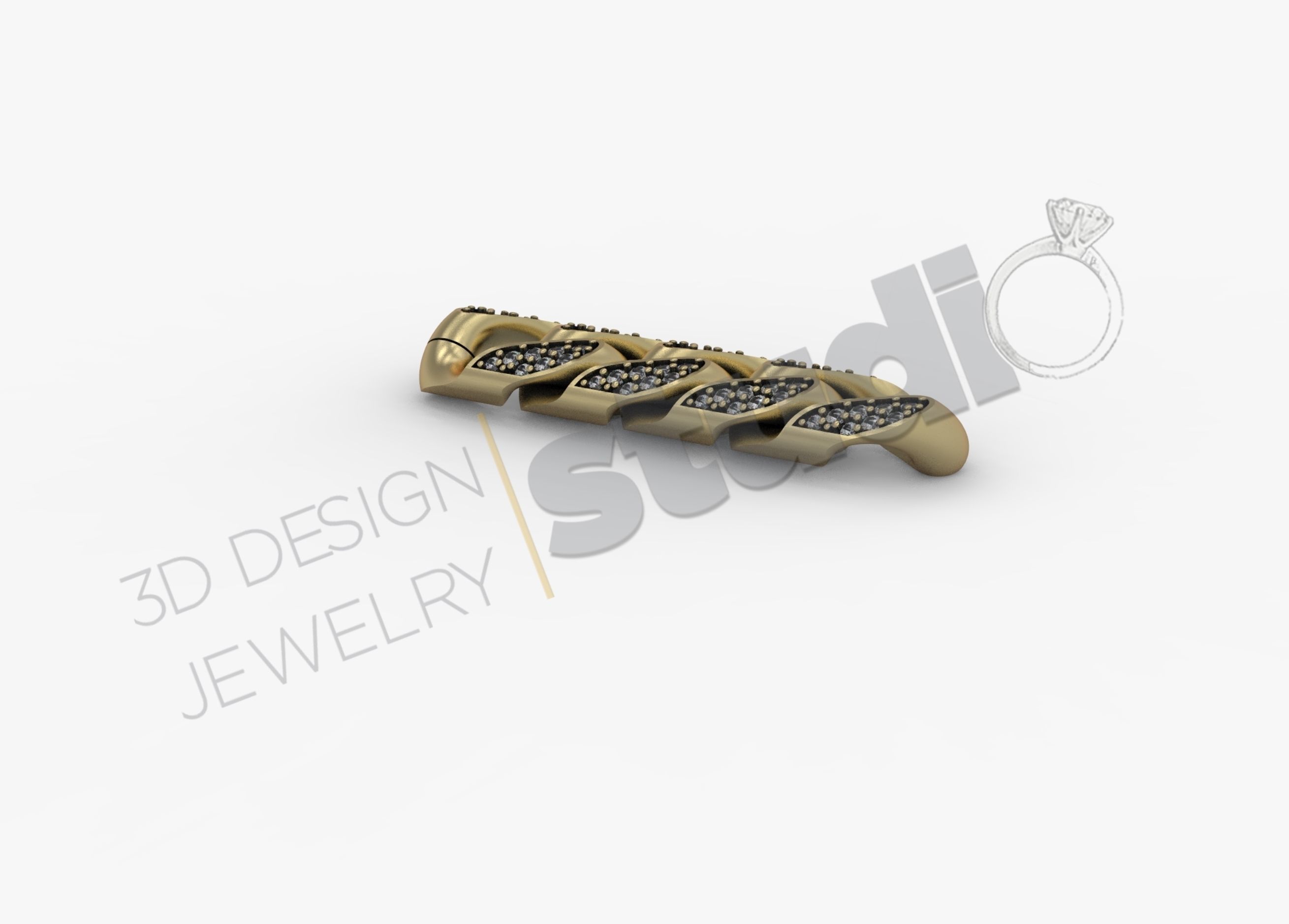Miami cuban chain with gems 3d model 3D print model_2