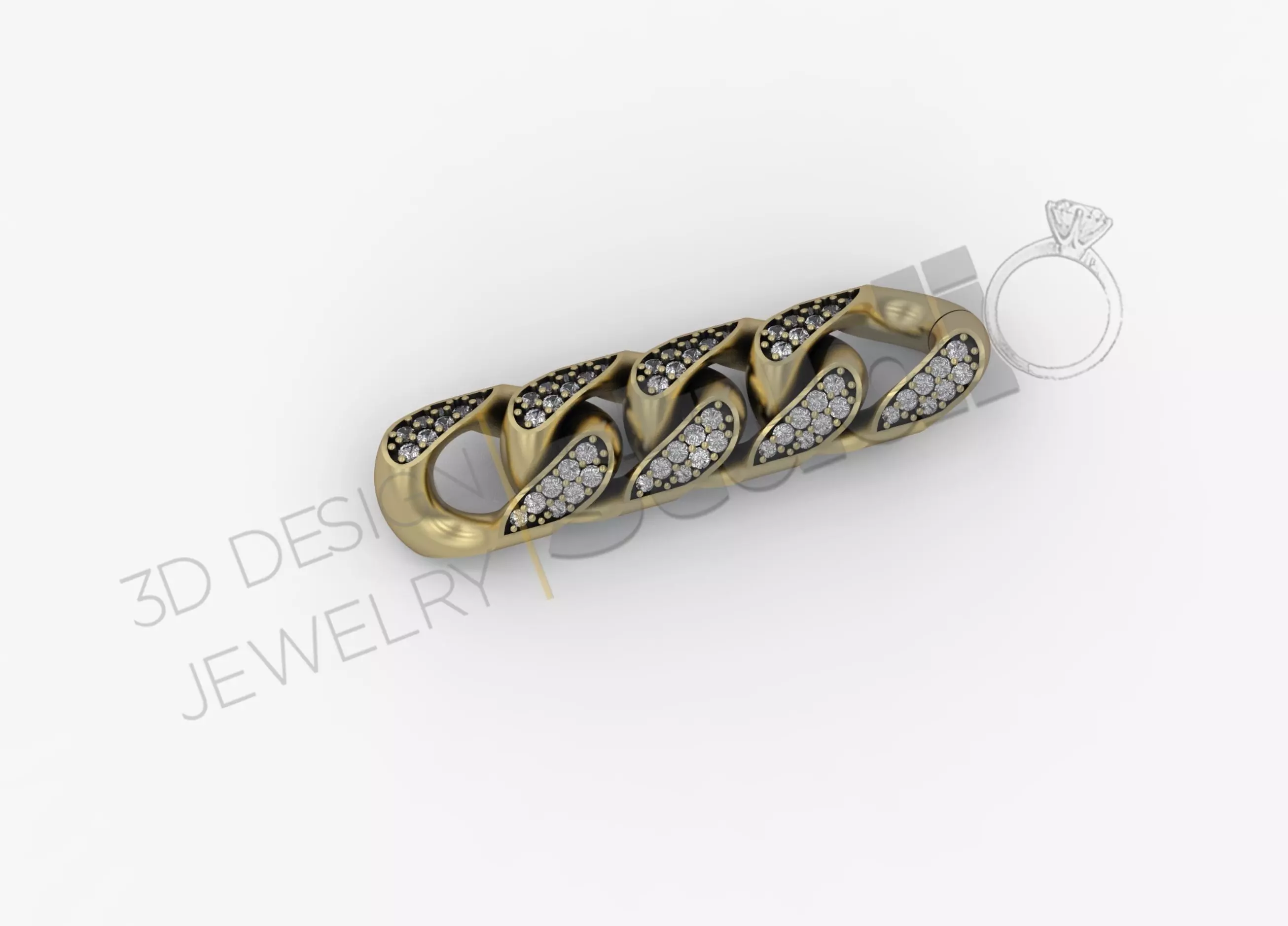 Miami cuban chain with gems 3d model 3D print model_0