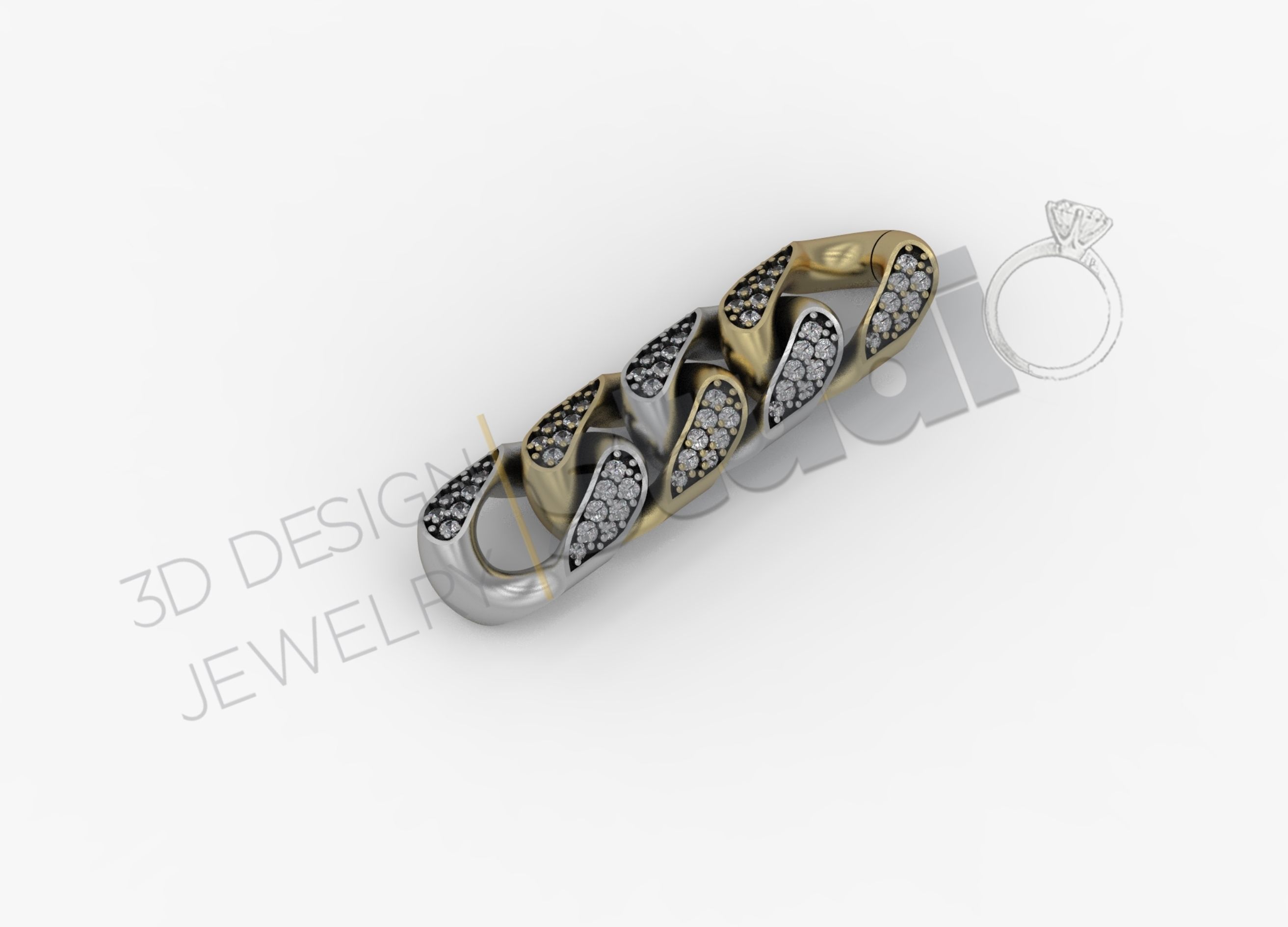Miami cuban chain with gems 3d model 3D print model_3