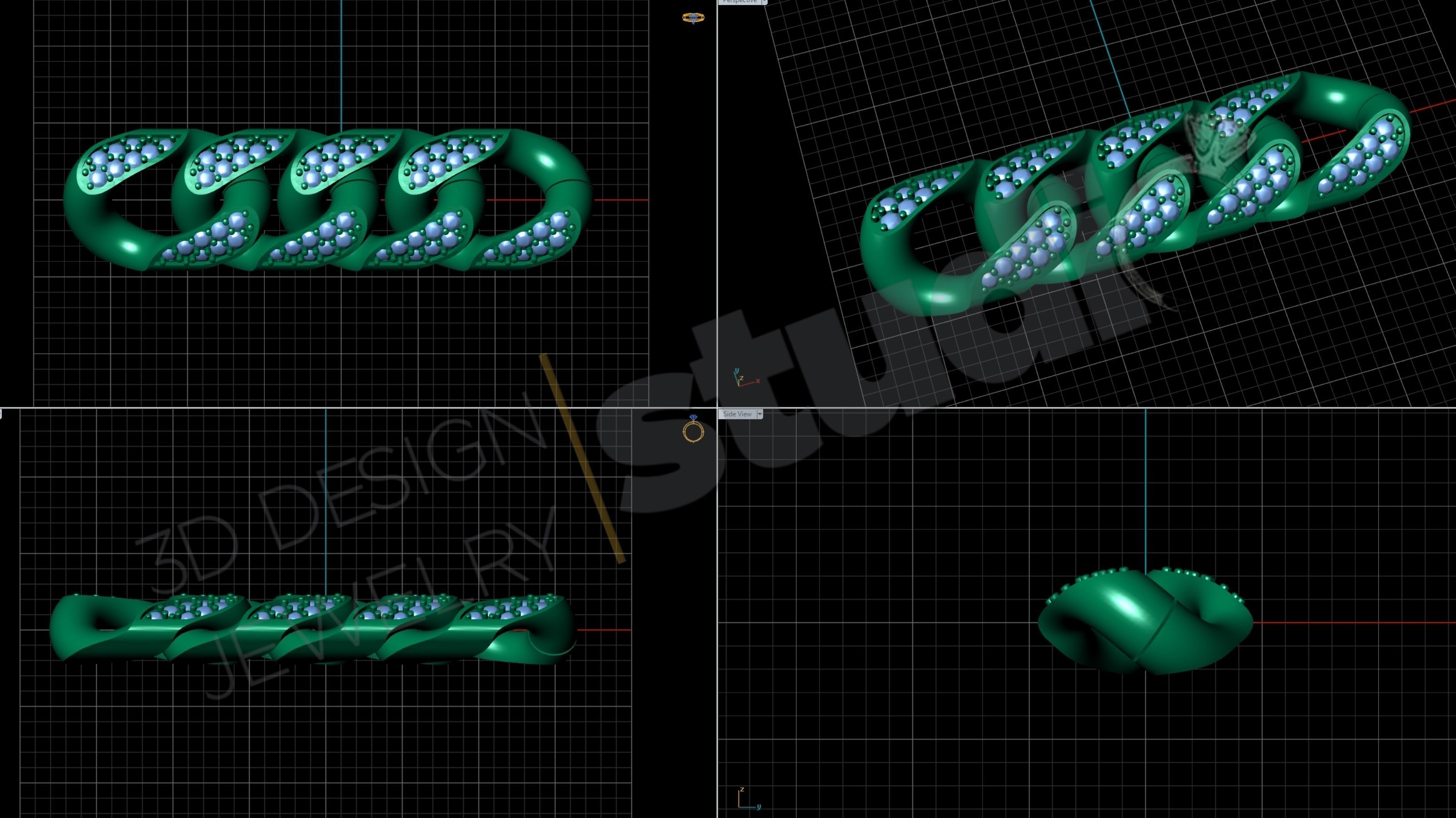 Miami cuban chain with gems 3d model 3D print model_6