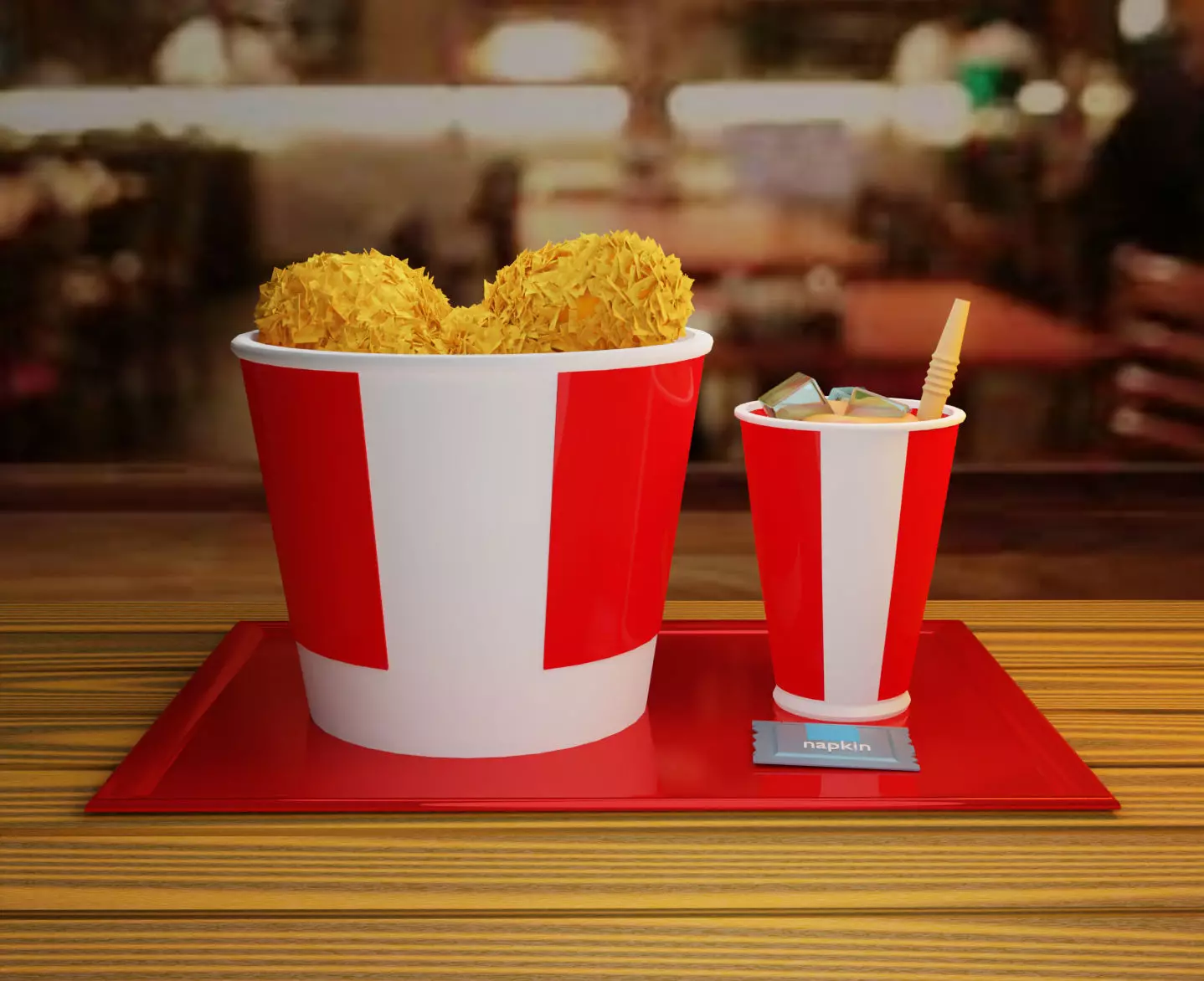 Food 3d model cup of fries and drink on tray 3D model_0