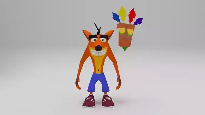 Crash Bandicoot and Aku Aku Cartoon Lowpoly