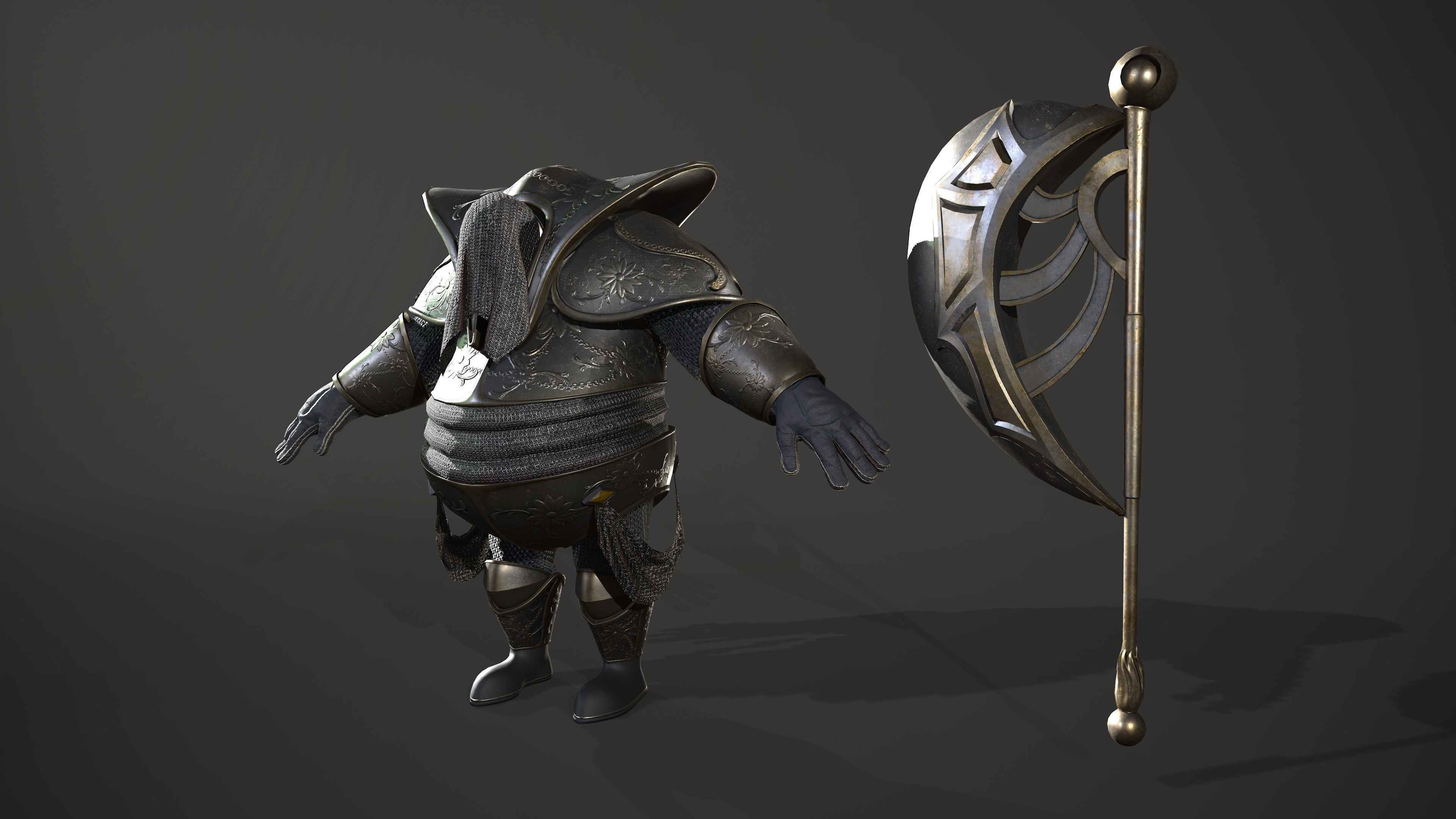 Guard knight in armor Low-poly 3D model_10