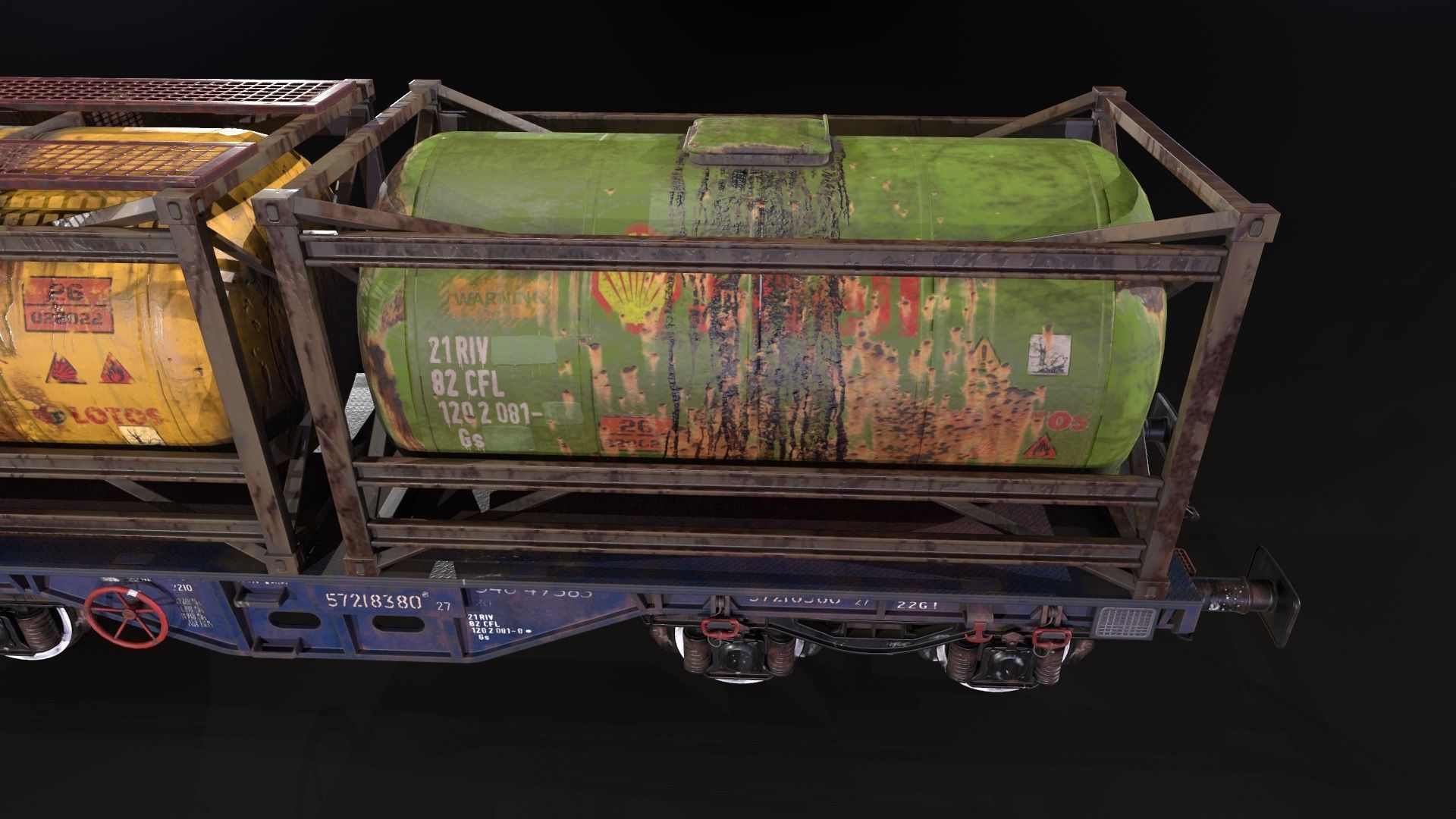 Stylized railway wagon with tanks Low-poly 3D model_3