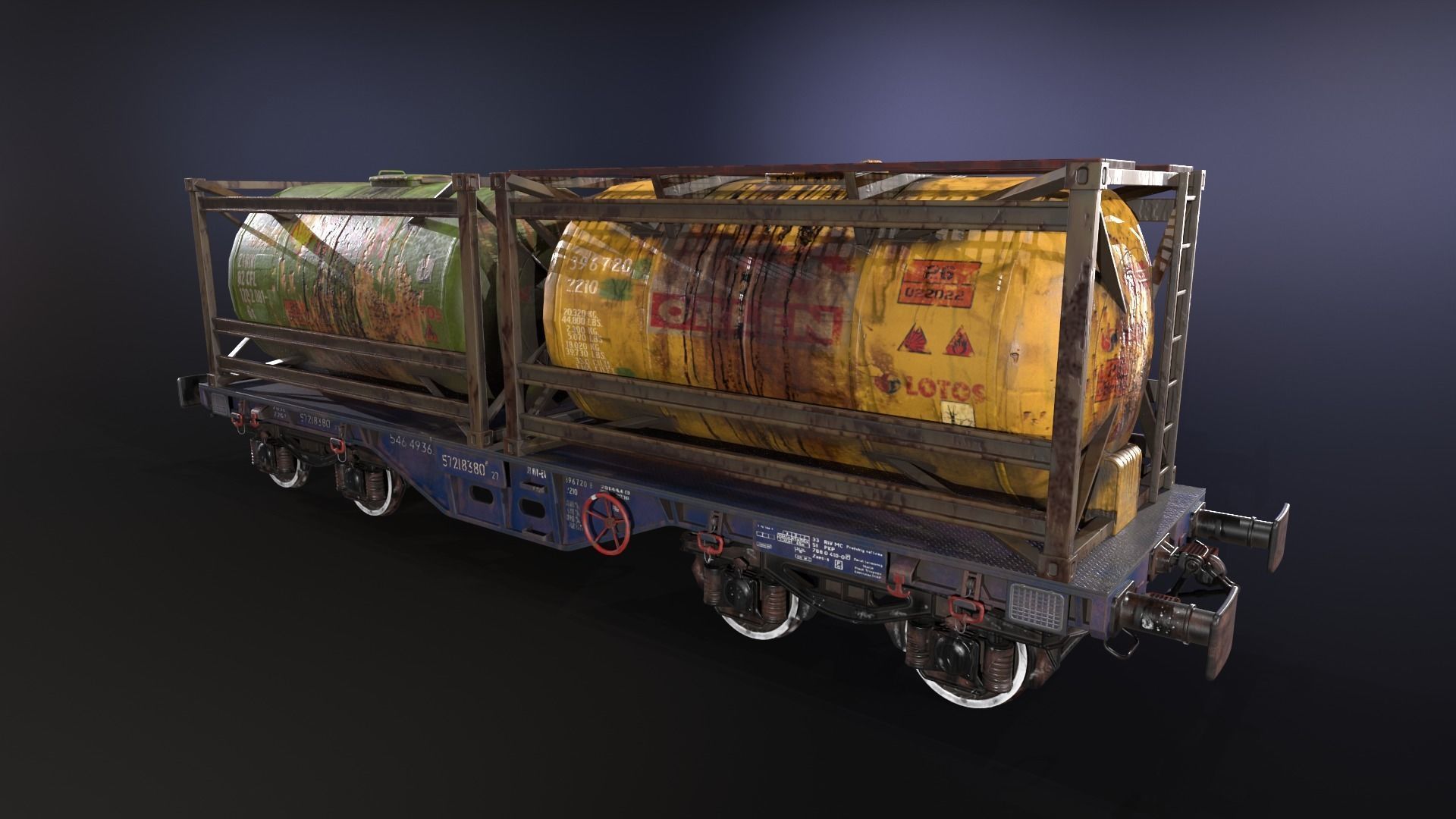 Stylized railway wagon with tanks Low-poly 3D model_19