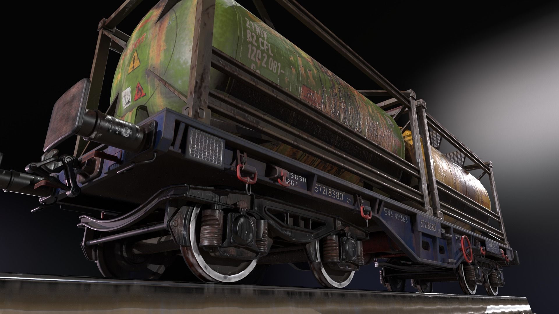 Stylized railway wagon with tanks Low-poly 3D model_16