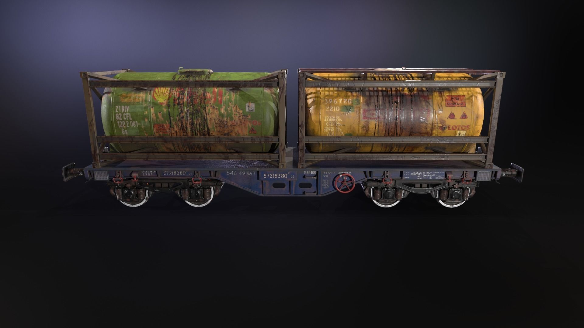 Stylized railway wagon with tanks Low-poly 3D model_11