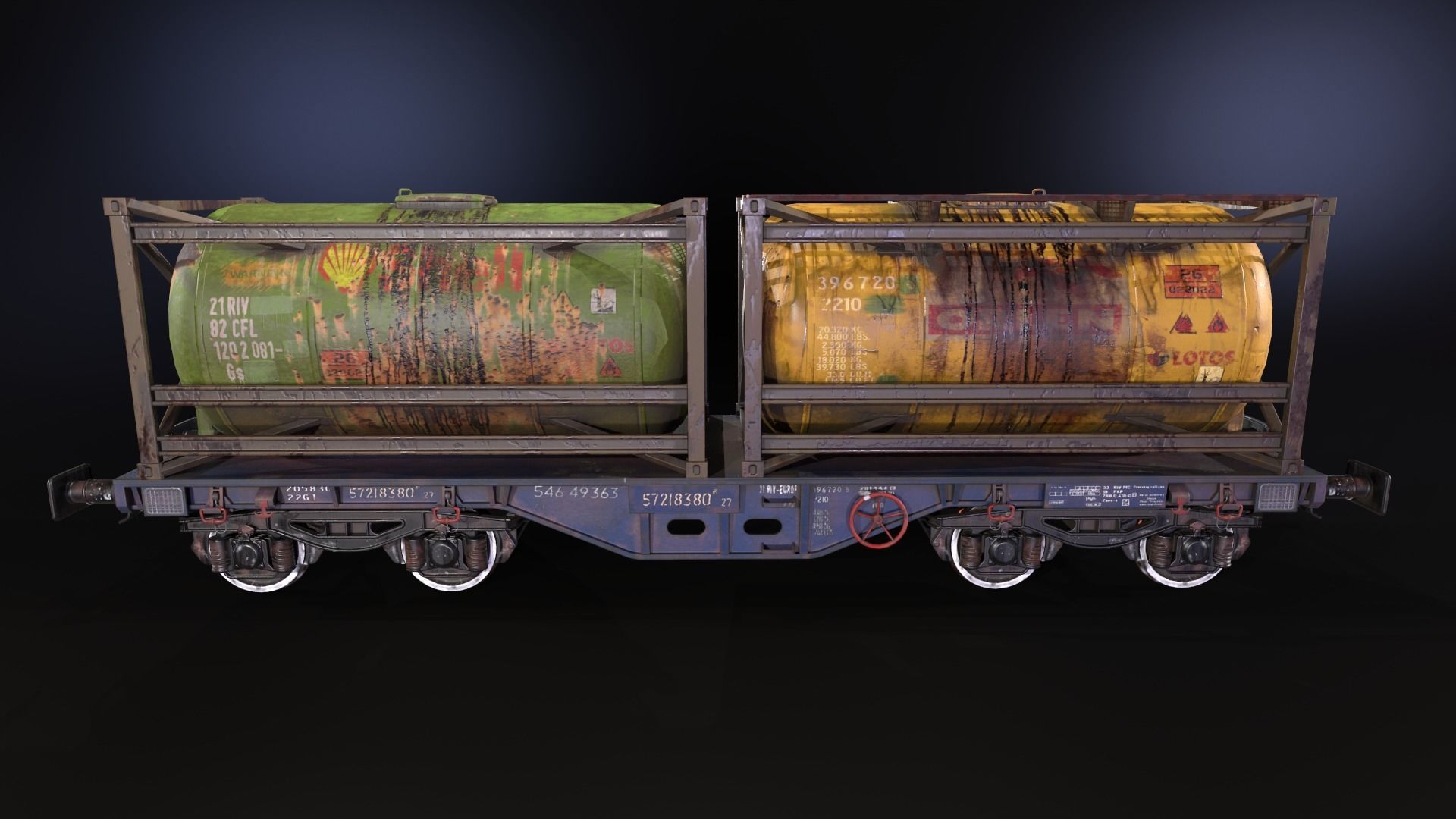 Stylized railway wagon with tanks Low-poly 3D model_13