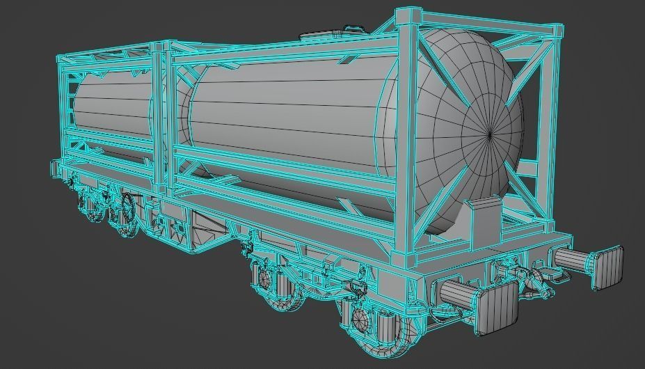 Stylized railway wagon with tanks Low-poly 3D model_28