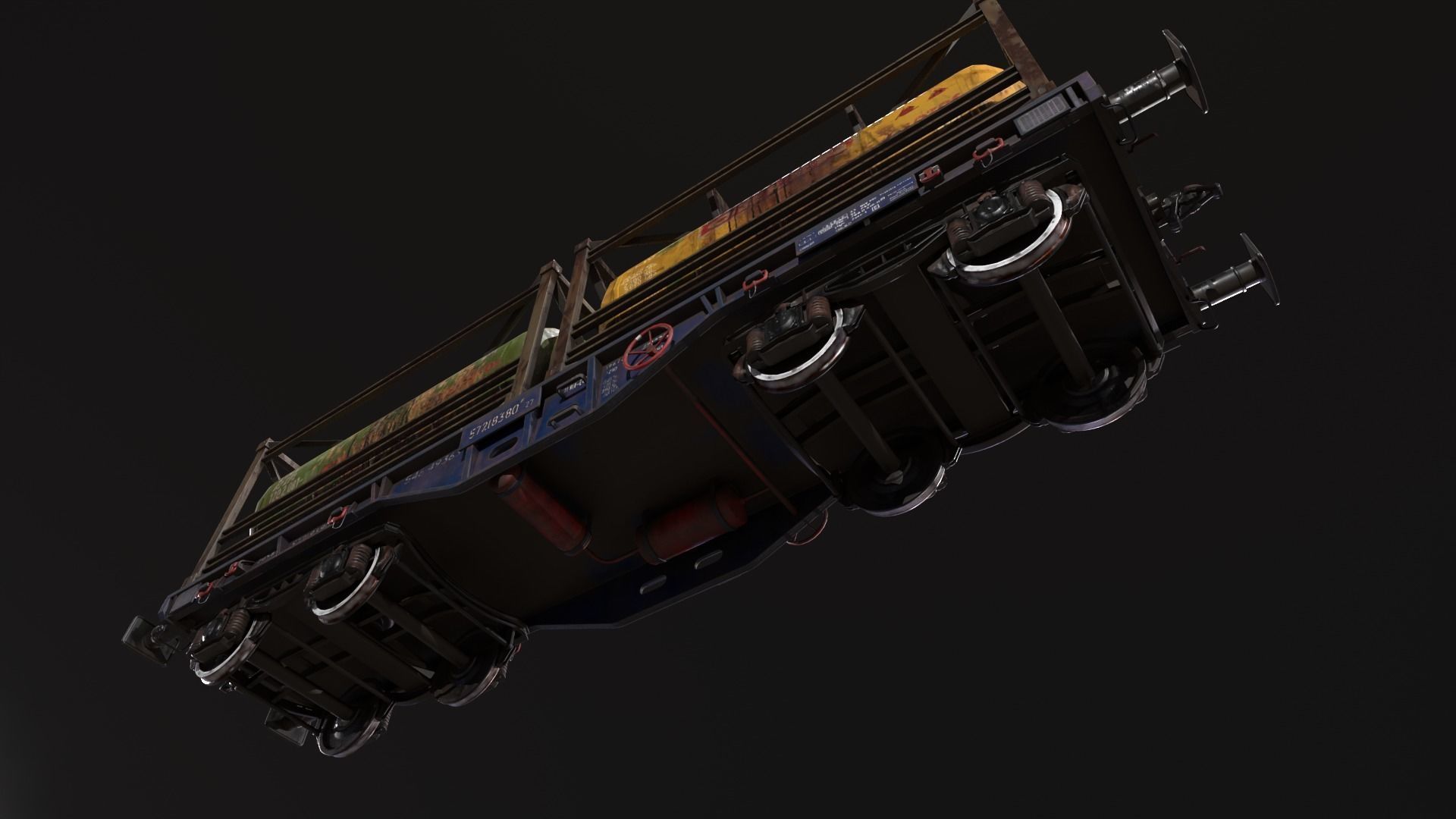 Stylized railway wagon with tanks Low-poly 3D model_10