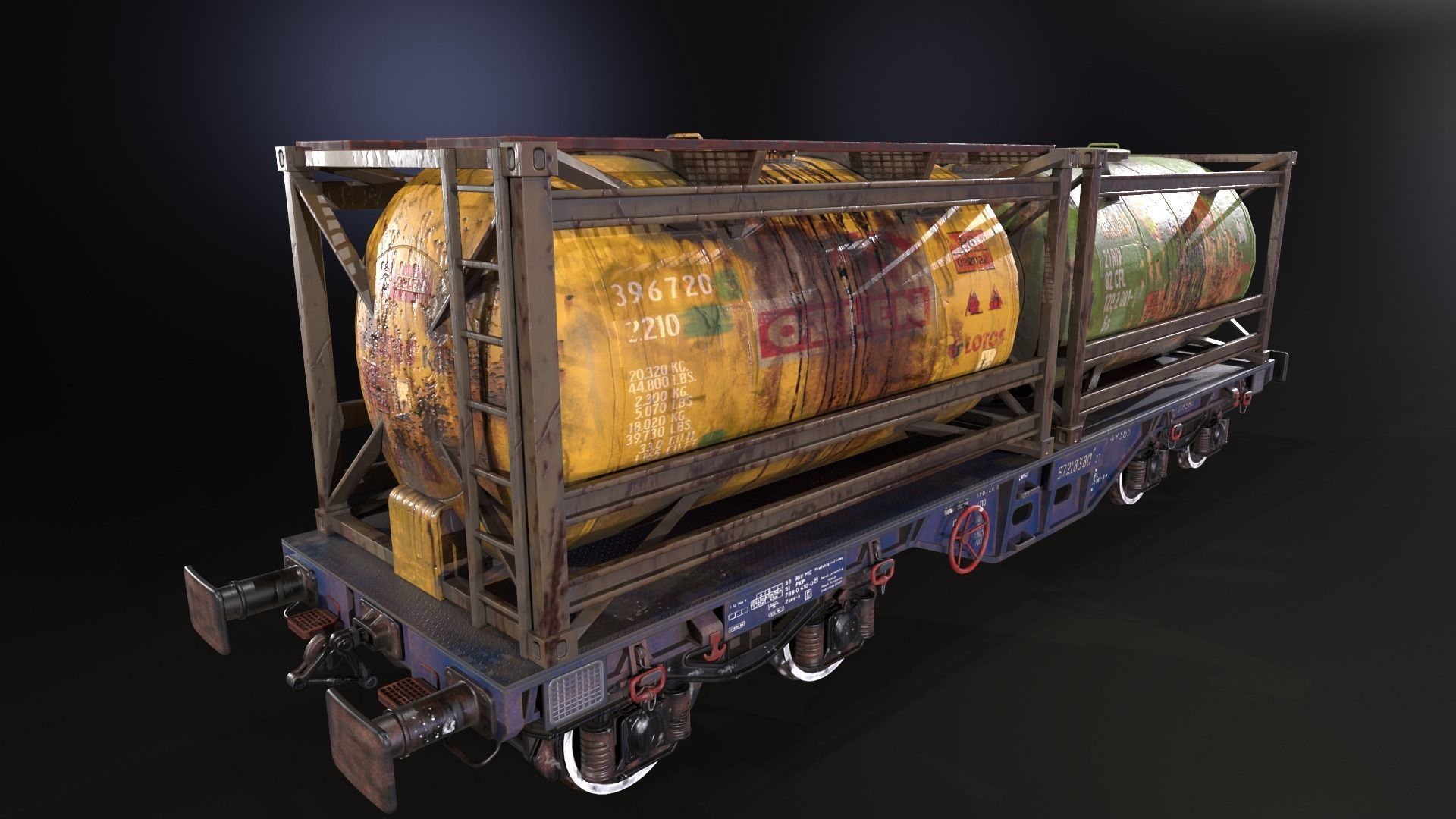 Stylized railway wagon with tanks Low-poly 3D model_21