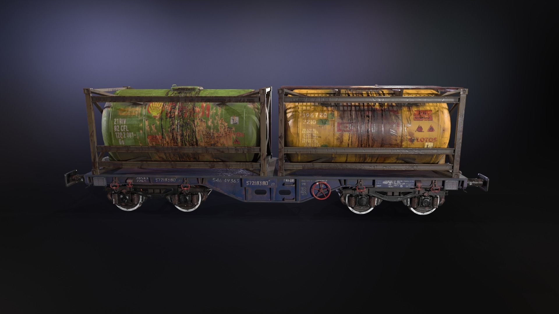 Stylized railway wagon with tanks Low-poly 3D model_18
