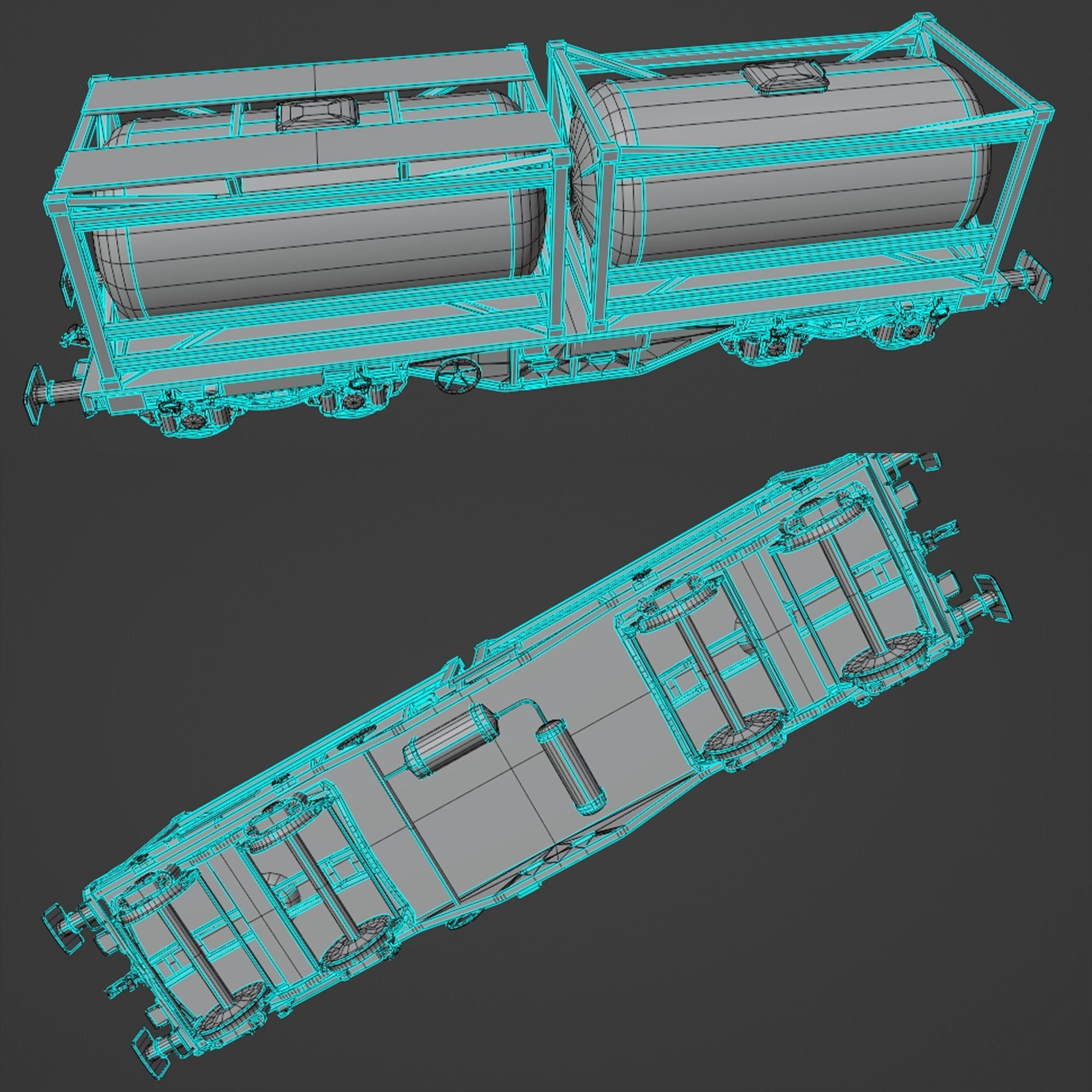 Stylized railway wagon with tanks Low-poly 3D model_27