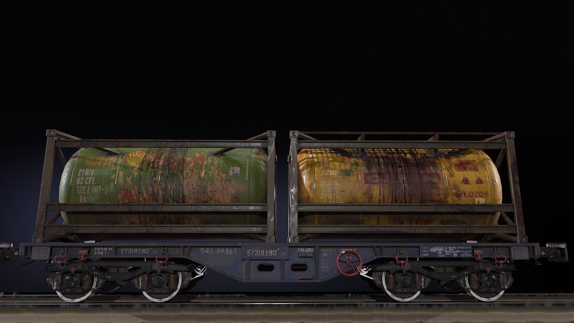 Stylized railway wagon with tanks Low-poly 3D model_2