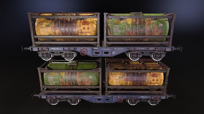 Stylized railway wagon with tanks Low-poly 3D model
