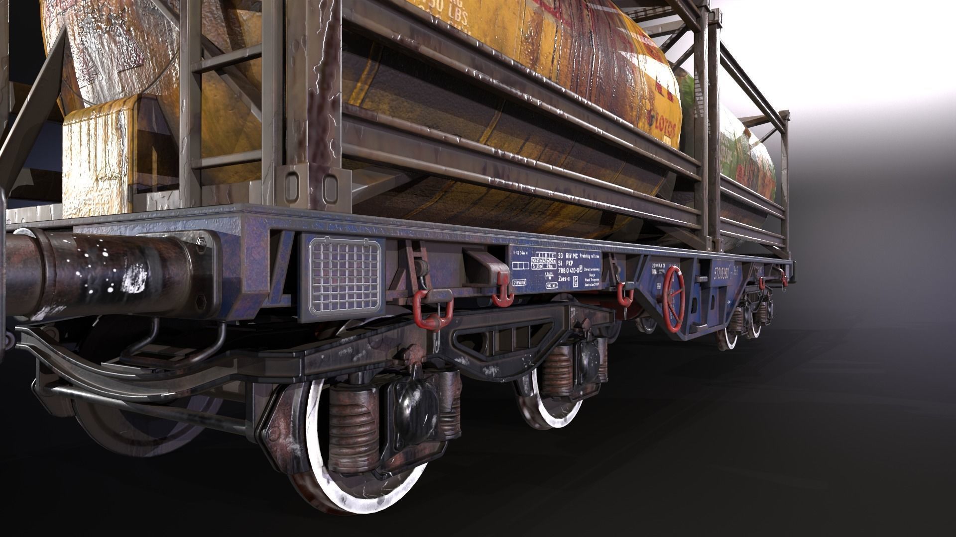 Stylized railway wagon with tanks Low-poly 3D model_9