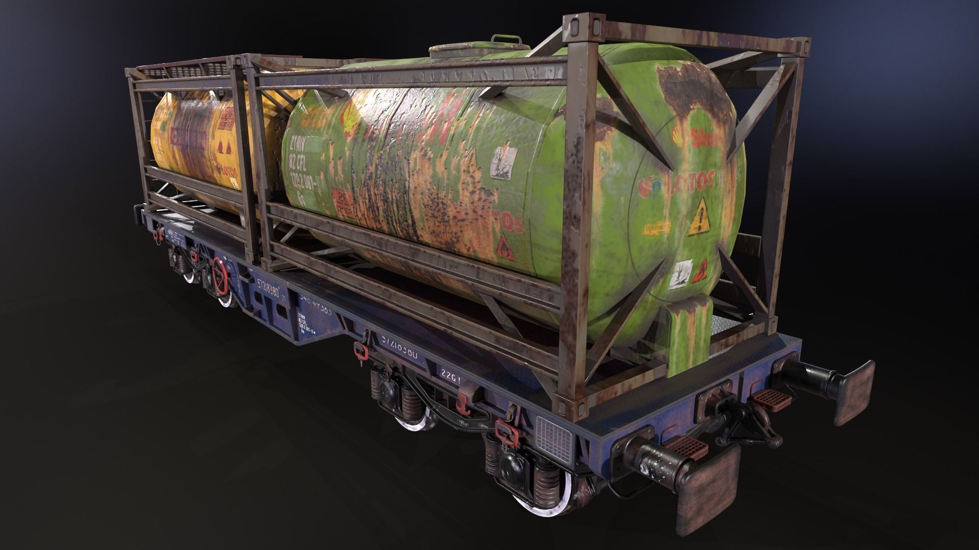 Stylized railway wagon with tanks Low-poly 3D model_23