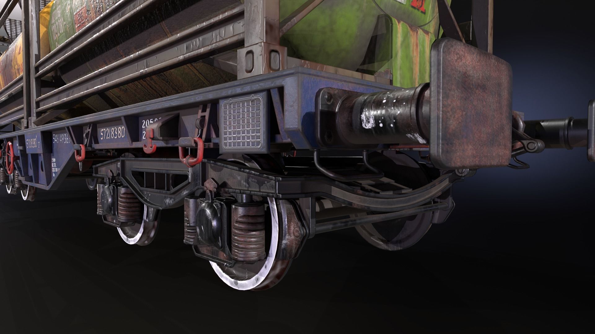 Stylized railway wagon with tanks Low-poly 3D model_6