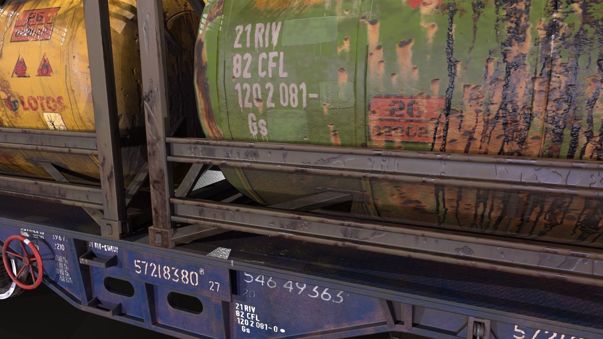 Stylized railway wagon with tanks Low-poly 3D model_8