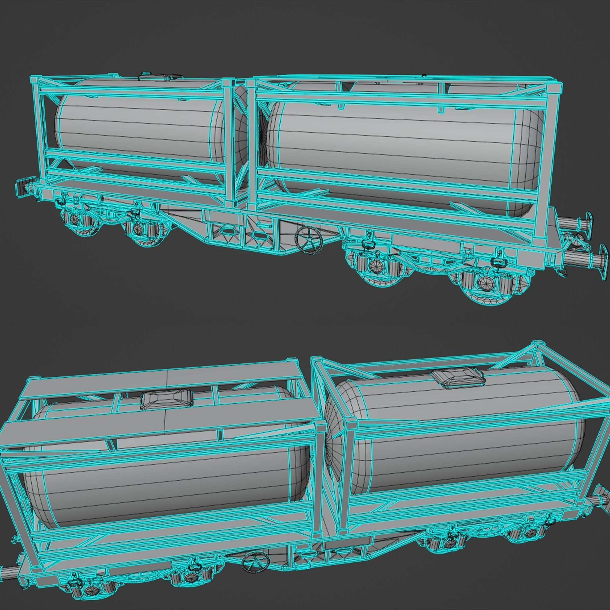 Stylized railway wagon with tanks Low-poly 3D model_26