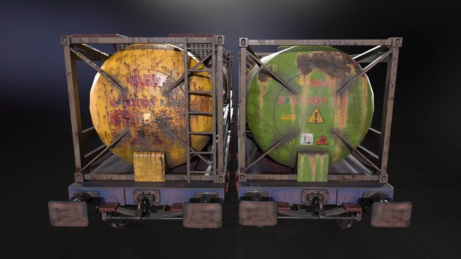 Stylized railway wagon with tanks Low-poly 3D model_14