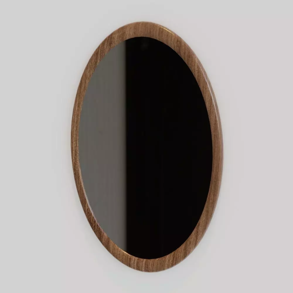 Mirror oval wall - walnut 3D model_0