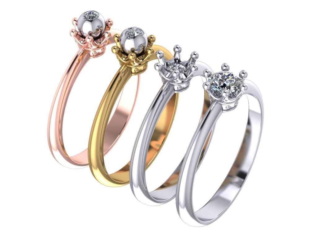 4 types Printable ring crown for princess 3D print model_11