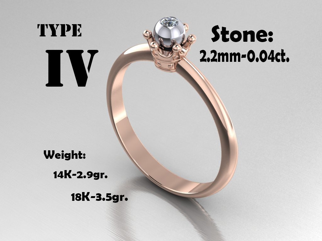 4 types Printable ring crown for princess 3D print model_5