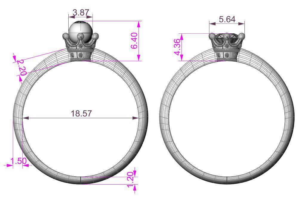 4 types Printable ring crown for princess 3D print model_8