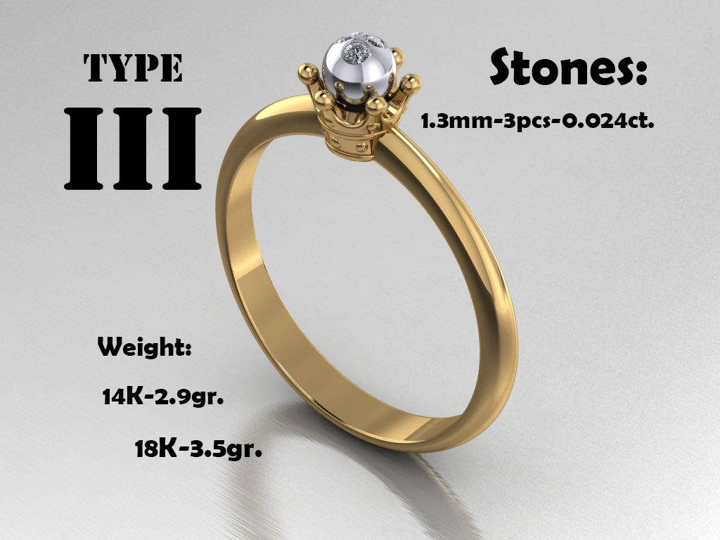 4 types Printable ring crown for princess 3D print model_4