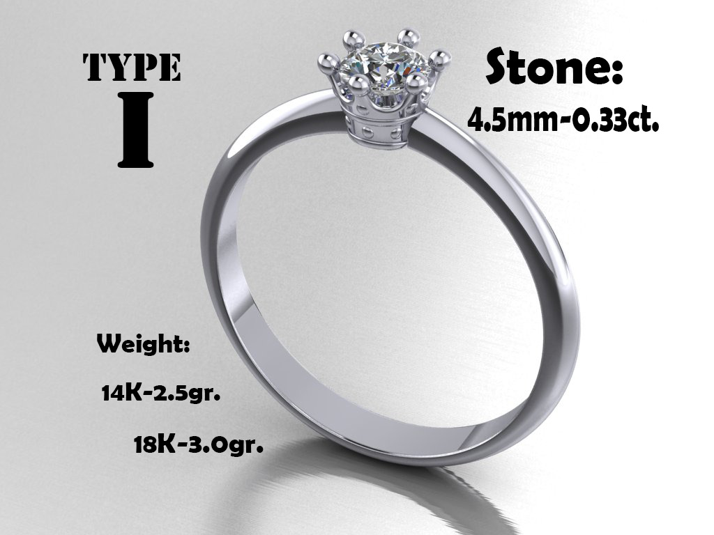 4 types Printable ring crown for princess 3D print model_2