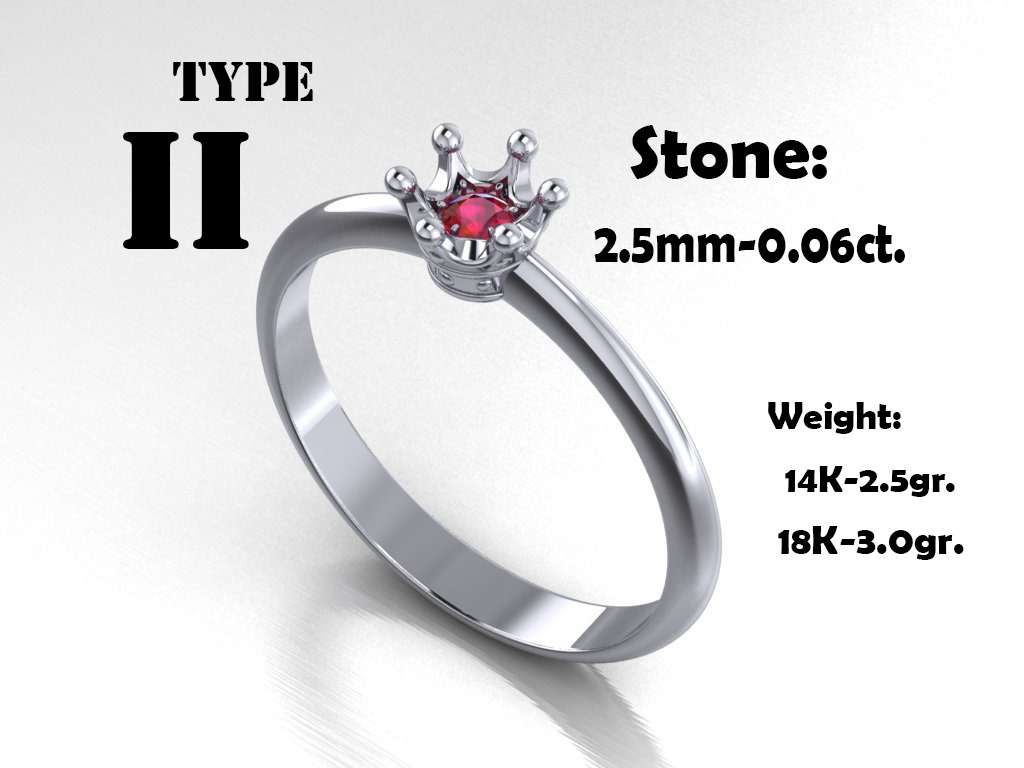 4 types Printable ring crown for princess 3D print model_3