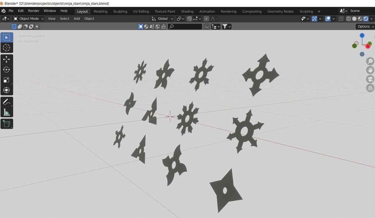 12 different shapes of ninja stars Shuriken Low-poly 3D model_6